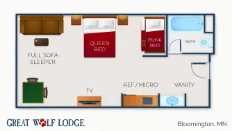 The floor plan for the Deluxe Bunk Bed Suite (Resort View)